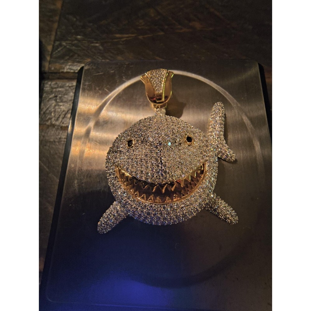 2.5 Carat Moissanite 14 Karat Gold Over Silver Custom Shark Pendant